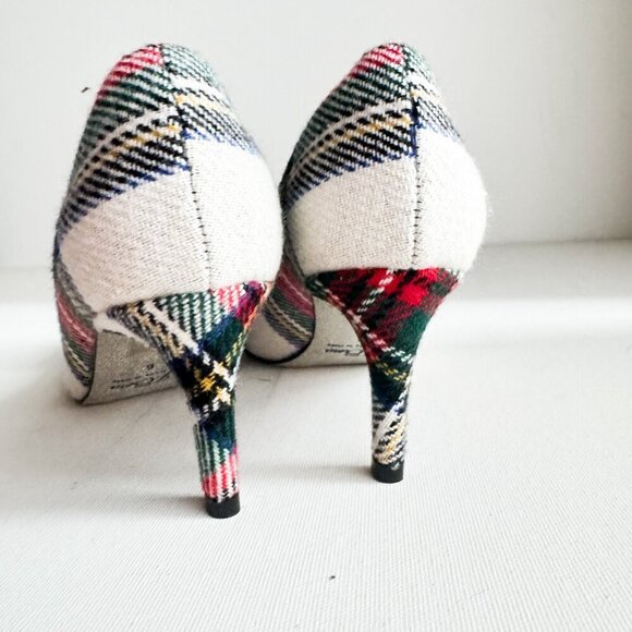 J Crew Wool Plaid Sparkly Bow Heels 6 - Picture 6 of 10